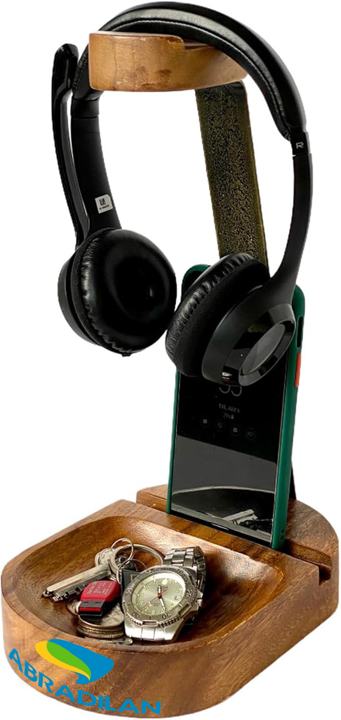 Suporte para Fones com Base em Madeira Personalizado