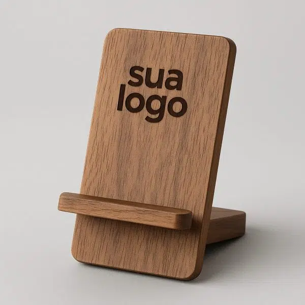 Suporte de Smartphone em Madeira Premium com Logo Gravado
