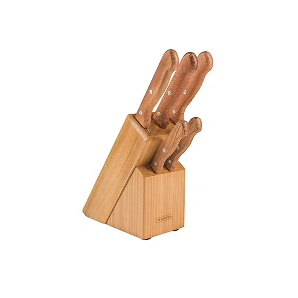 Conjunto de 5 Facas com Suporte de Madeira