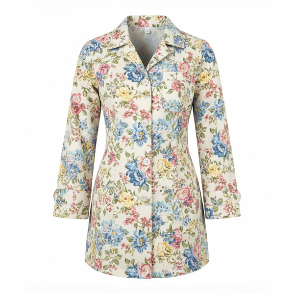 Jaleco Feminino Floral com Botões na Manga