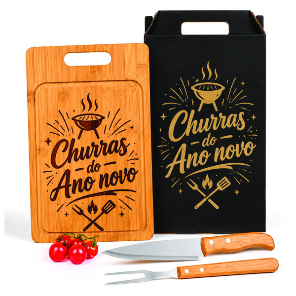 Conj. Para Churrasco Bambu Madeira ou Inox