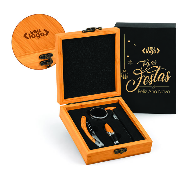Conjunto Para Vinho Em Bambu - 5 Pçs